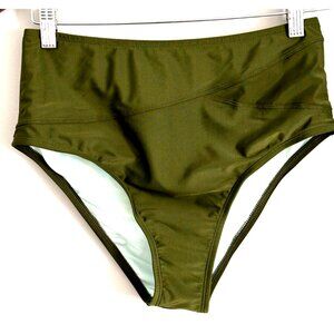 Cupshe Women's Bikini Bottoms Knaki Green High Waist  Contouring Sz M New
